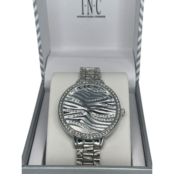 Silver Tone Crystal Bracelet Watch Zebra Print Stunning Chic Trendy Fashion NWT main image 13